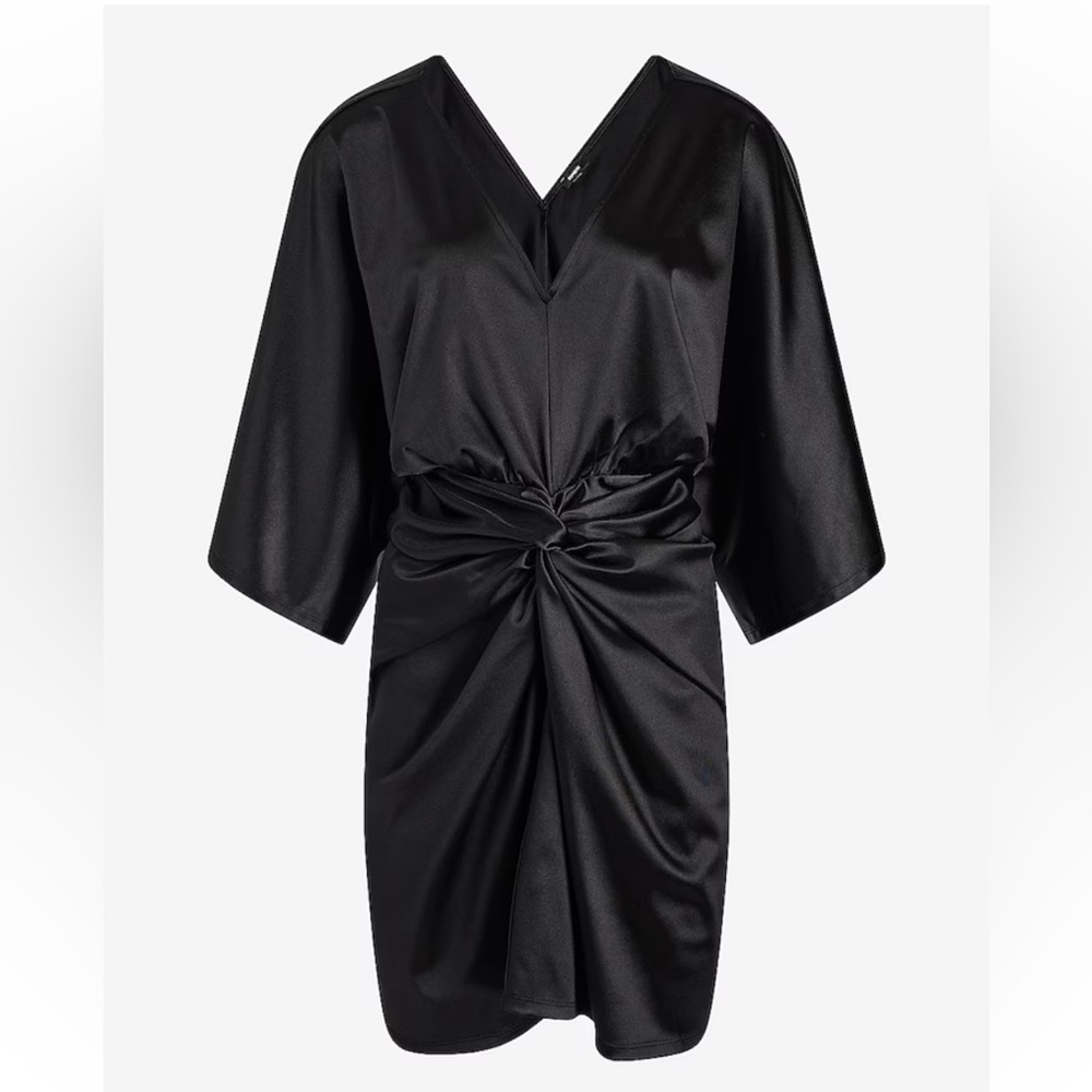 🆕 [NWT] Express Satin V-Neck Twist Front Mini Sheath Dress in Black (Size L)